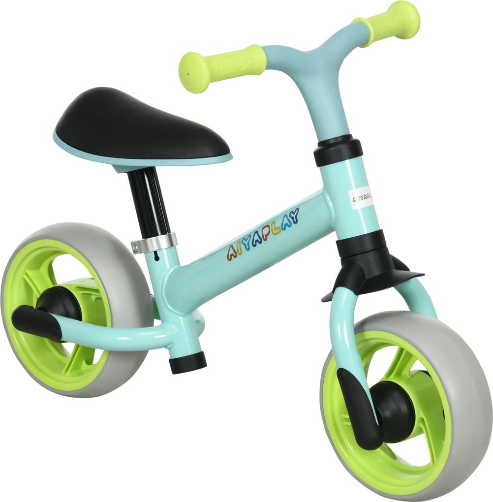 AIYAPLAY egyensúlyi kerékpár gyermekeknek 18-48 hónapos korig, állítható magasságú ülés, 25 kg terhelhetőség, 66.5x34x47 cm, zöld és türkiz | Aosom