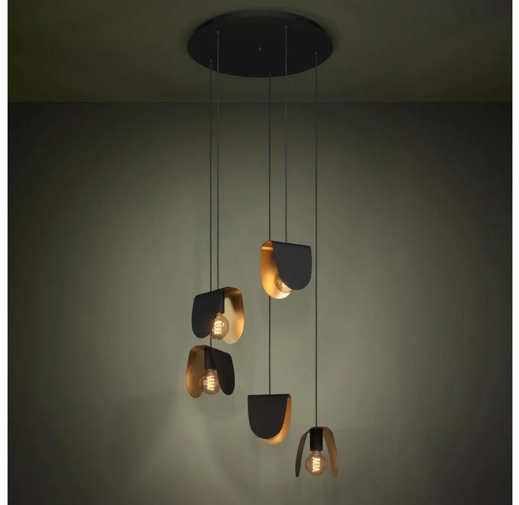 Eglo 390183 - Csillár zsinóron SERENARA 5xE27/40W/230V fekete/arany