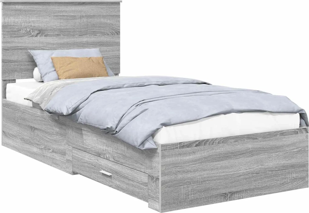 vidaXL Ágykeret fejtámlával fiókkal Szürke Sonoma 90 x 200 cm Faanyag