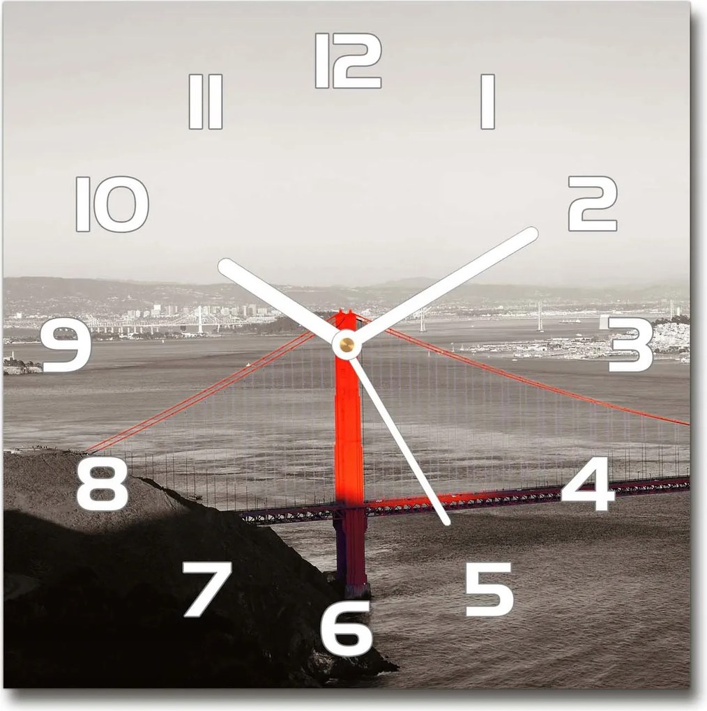 Négyzet alakú üveg falióra San Francisco híd 30x30