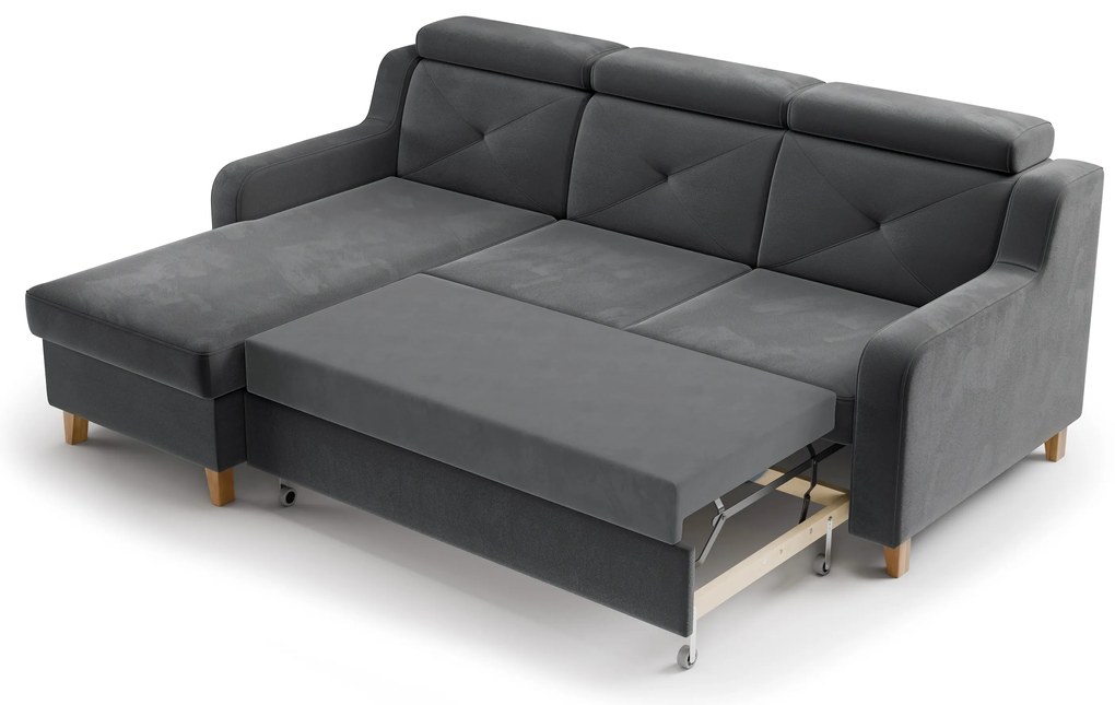 Laksaro balos ágyazható sarokkanapé - szürke Jasmine 96 bársony