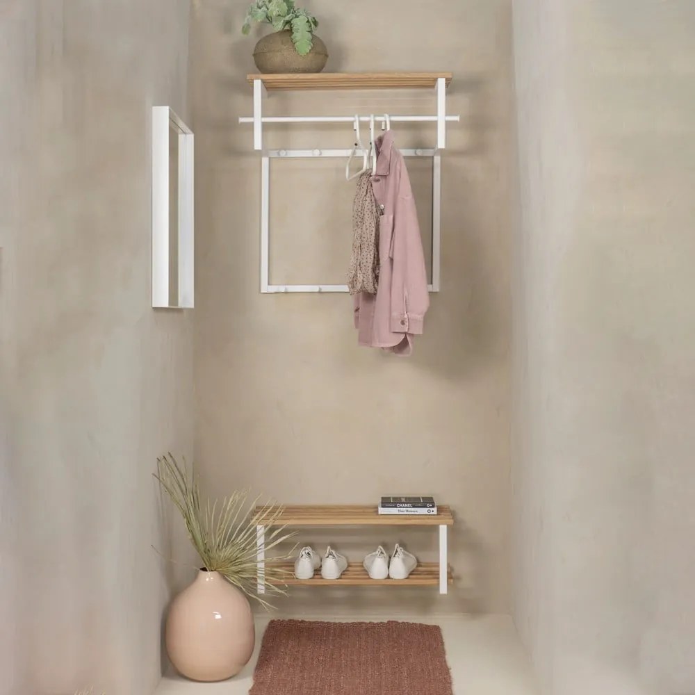 Fehér-natúr színű fém fali fogas polccal 76 cm Rizzoli – Spinder Design