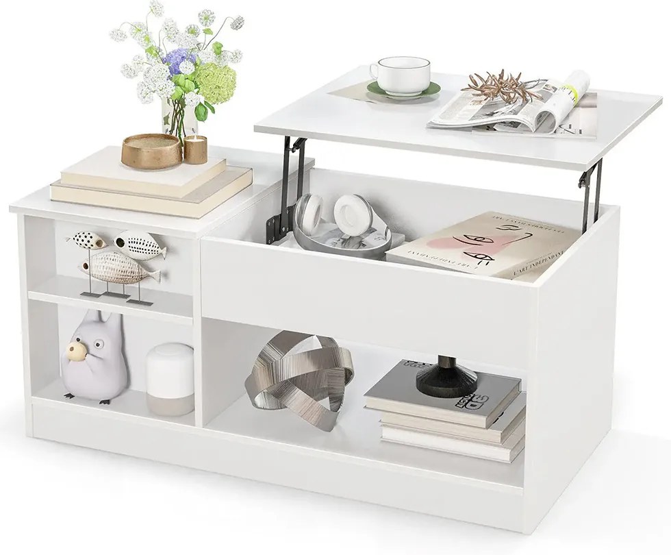 Modern dohányzóasztal emelhető asztallappal és tárolórekeszekkel