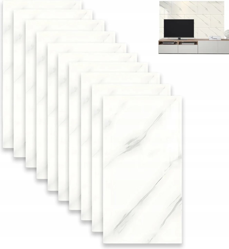 10X Öntapadós Panel Fehér Márvány Pvc Fali Laminált Panel 30CMX60CM