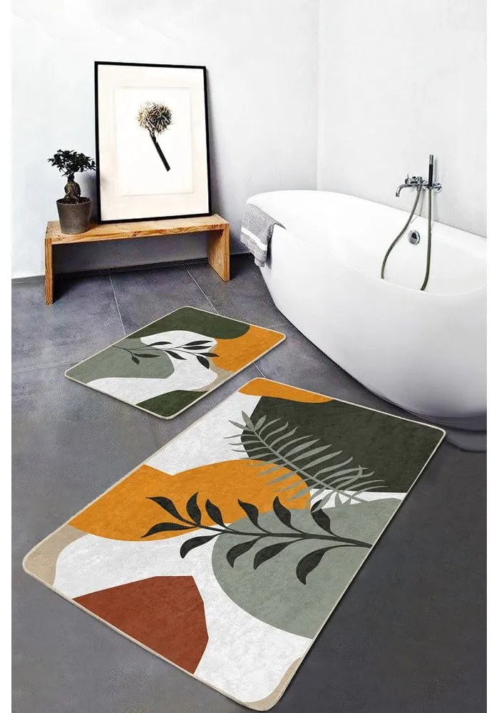 Zöld bársony fürdőszobai kilépő szett 2 db-os 60x100 cm Illustrated Autumn – Mila Home