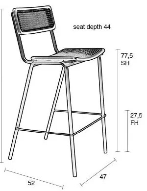 Fekete rattan bárszék szett 2 db-os 106 cm Jort - Zuiver