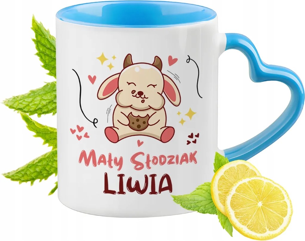 Kék bögre szív alakú füllel Líviának Ideális Ajándék