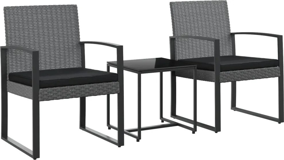 vidaXL 3 részes sötétszürke polyrattan kerti étkezőgarnitúra párnákkal
