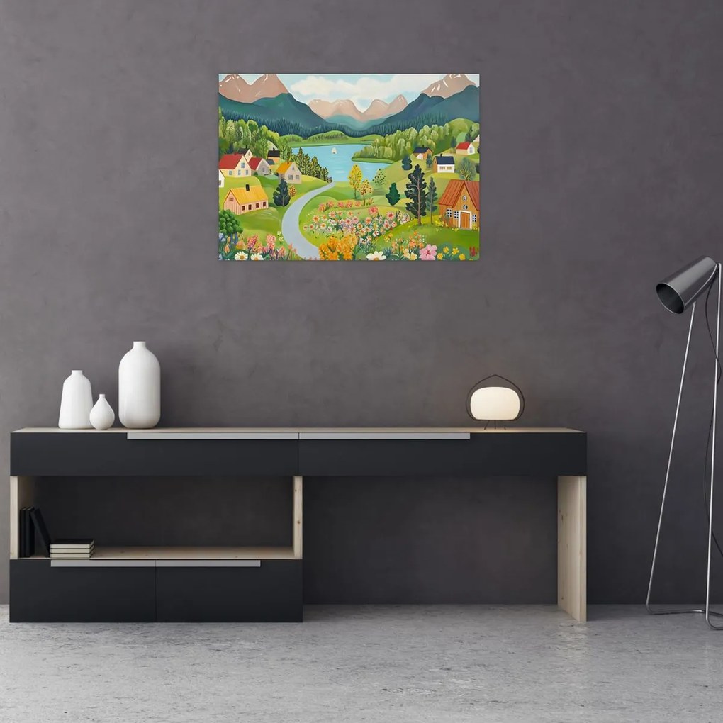 Kép - Falu a hegyekben (70x50 cm)