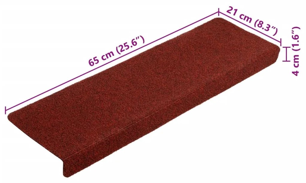 5 db bordó tűlyukasztott lépcsőszőnyeg 65x21x4 cm