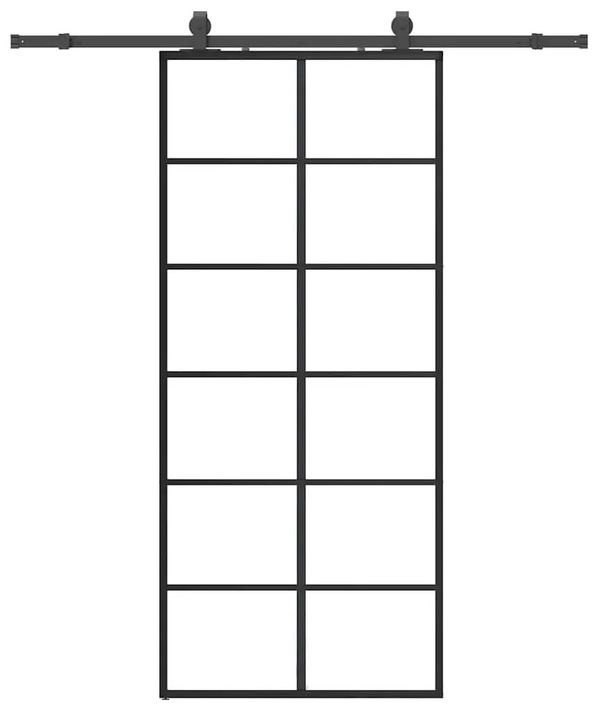 Fekete ESG üveg tolóajtó fémszerelvény-szettel 90x205 cm