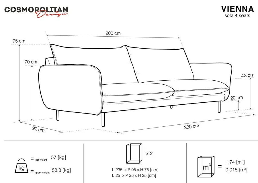 Vienna bézs kanapé, 230 cm - Cosmopolitan Design