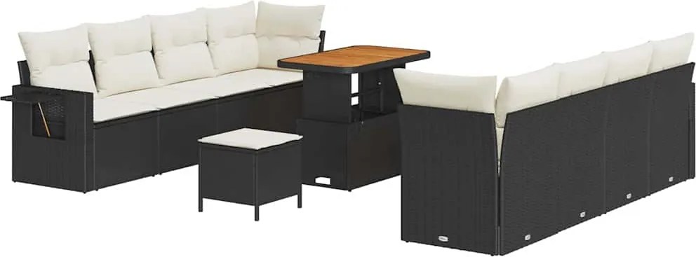 vidaXL Kerti Kanapé Szett párnával 11 pcs Fekete Poli rattan