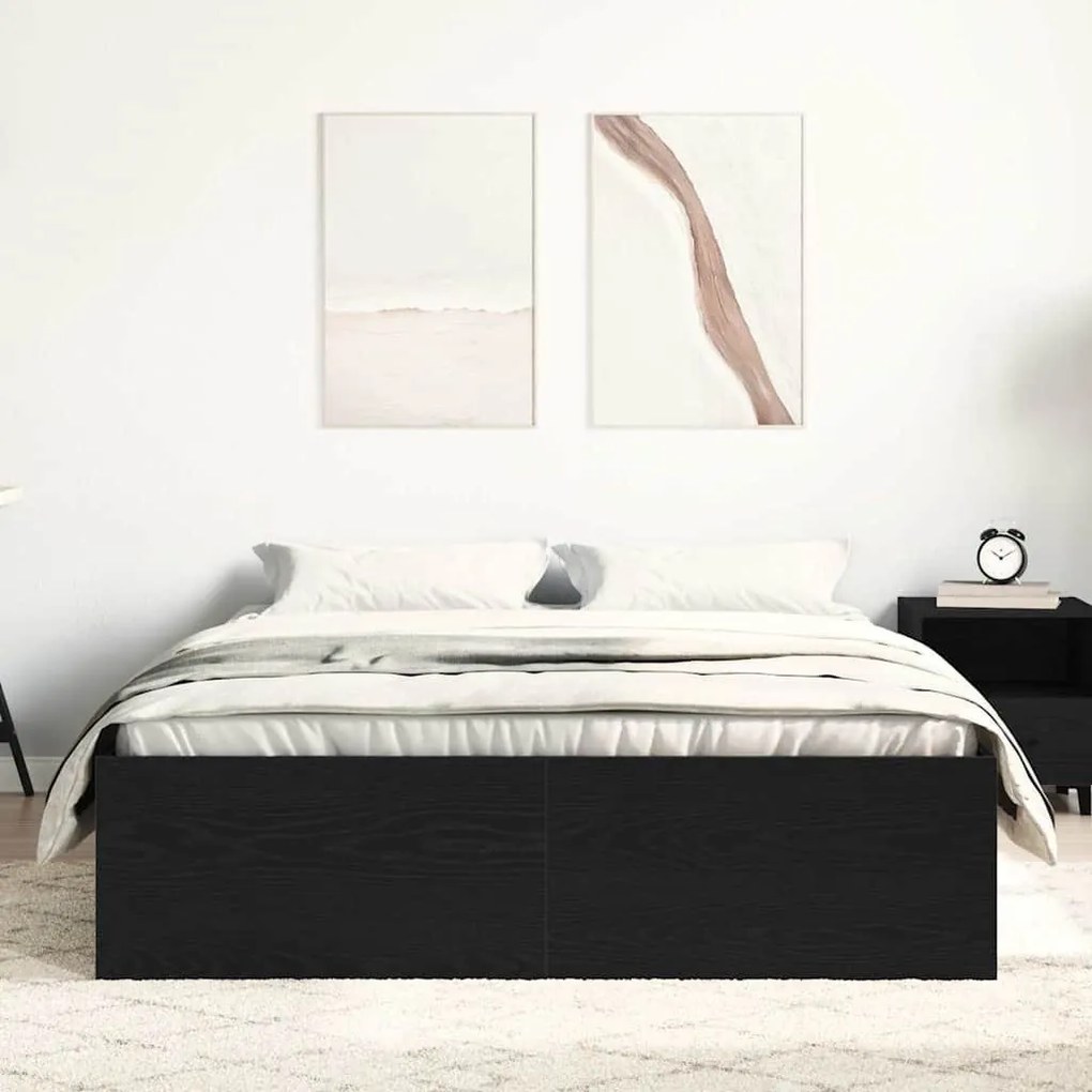 fekete tölgy színű szerelt fa ágykeret matrac nélkül 140x190 cm