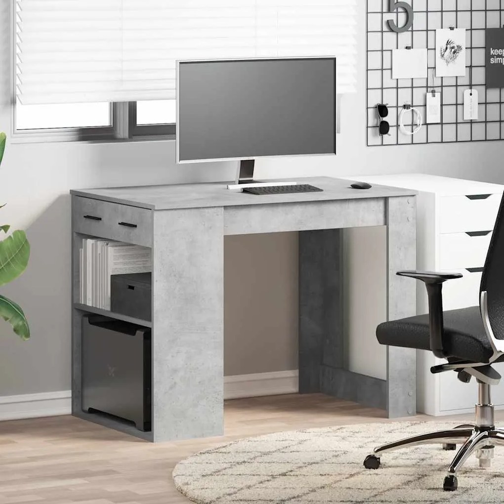 íróasztal fiókkal és polccal betonszürke 102x62x77,5 cm műfa