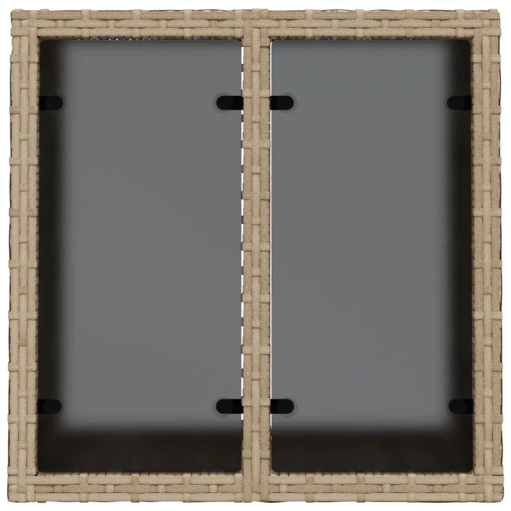 bézs polyrattan üveglapos kerti asztal 55 x 55 x 37 cm