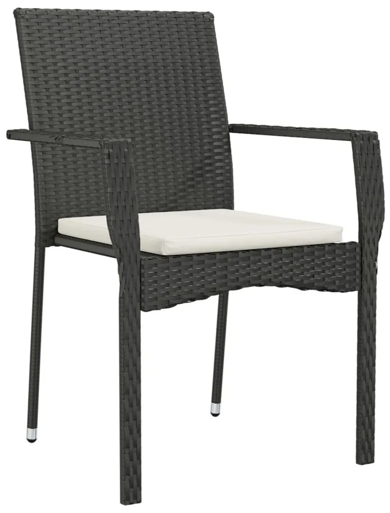 9 részes fekete polyrattan kerti étkezőgarnitúra párnákkal