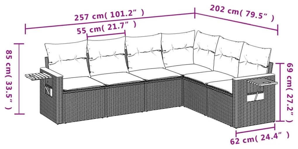 6 részes szürke polyrattan kerti ülőgarnitúra párnákkal