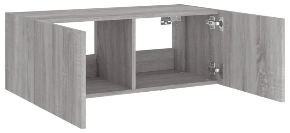 szürke sonoma színű fali TV-szekrény LED-del 80x35x31 cm