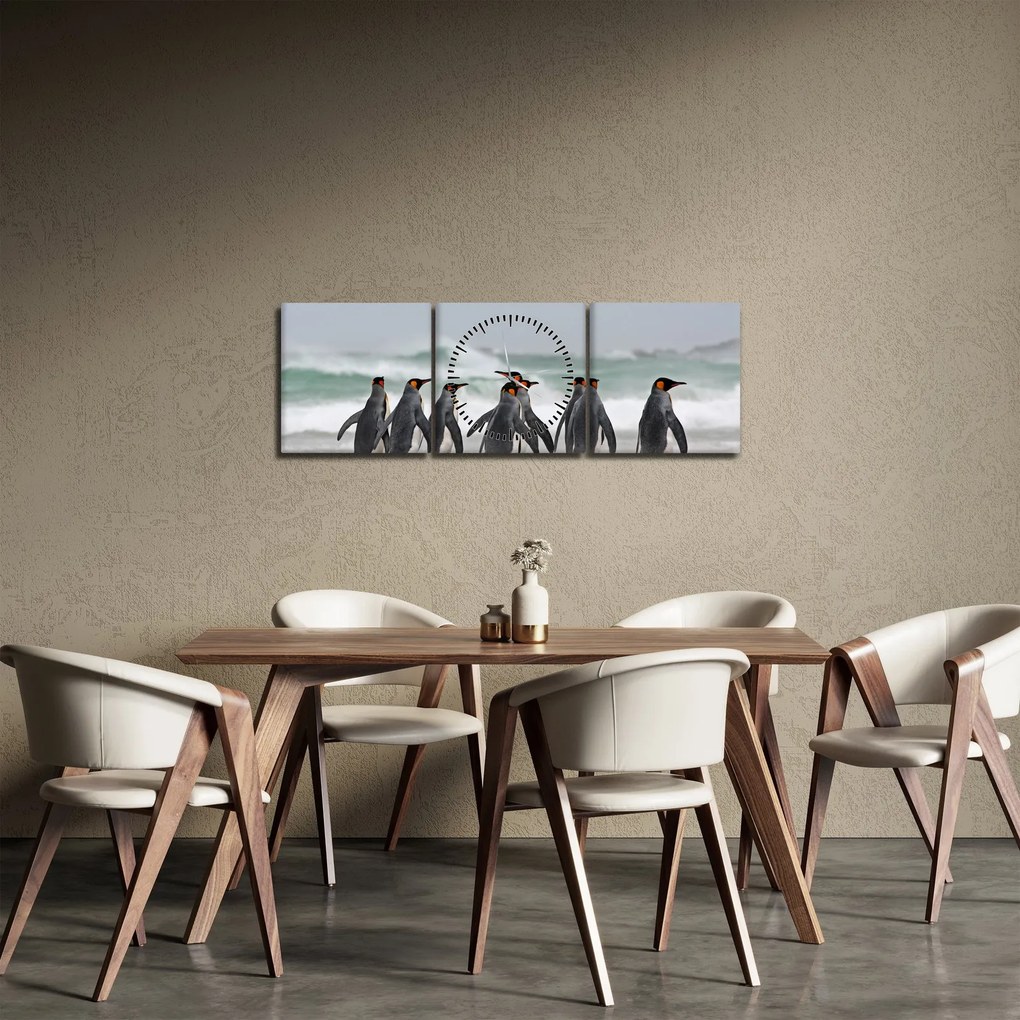 Pingvinek képe az óceán mellett (órával) (90x30 cm)