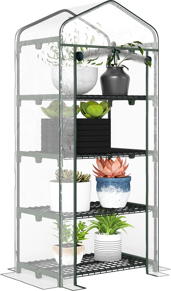 Outsunny Üvegház Polcokkal, Télálló Acélvázú Üvegház, Üvegház Balkonra, Kertbe, Paradicsom Üvegház 70x50x160cm, Üvegház Zöldségekhez, Virágokhoz, Növé