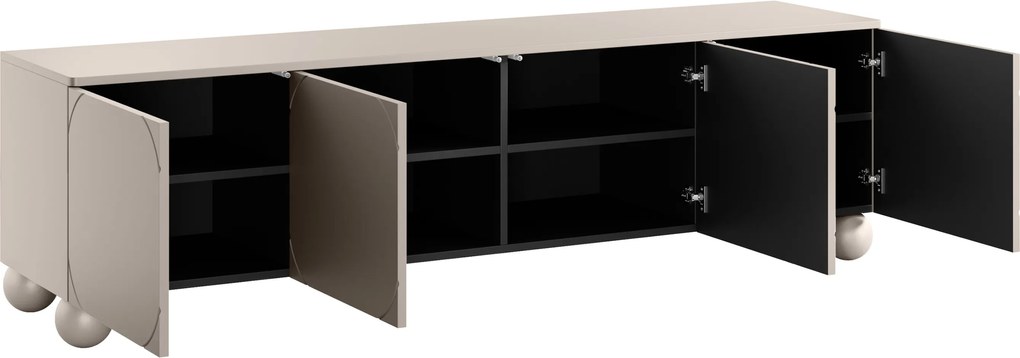 Sonatia II TV-szekrény 200 cm négyajtós gömb lábakon - kasmír