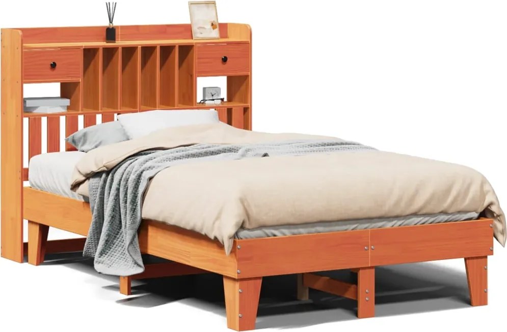 vidaXL viaszbarna tömör fenyőfa ágy matrac nélkül 135 x 190 cm