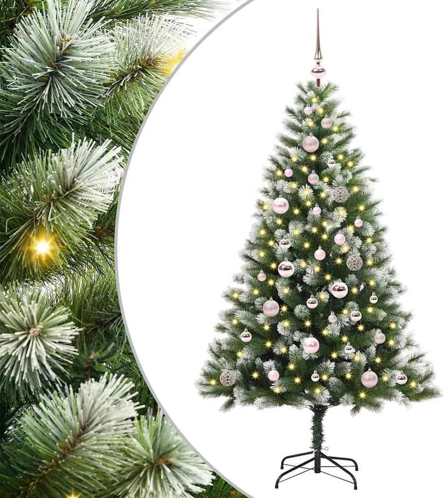vidaXL Műanyag csuklós karácsonyfa bolyhos hóval Zöld és fehér 150 cm