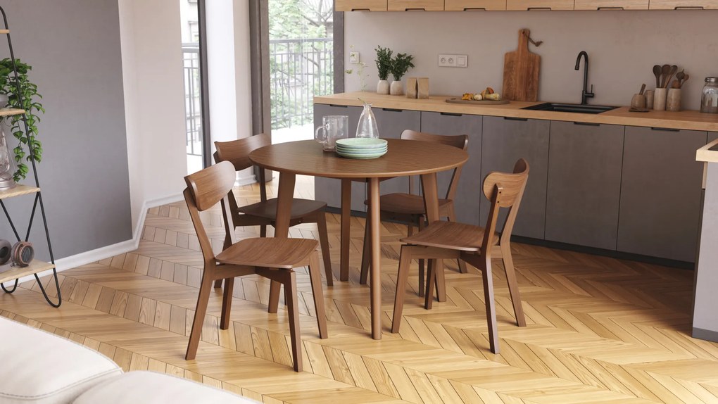 MAZZONI EXPORT ROXY Természetes Dió - RETRO KEREK FA ASZTAL KONYHÁBA/ÉTKEZŐBE