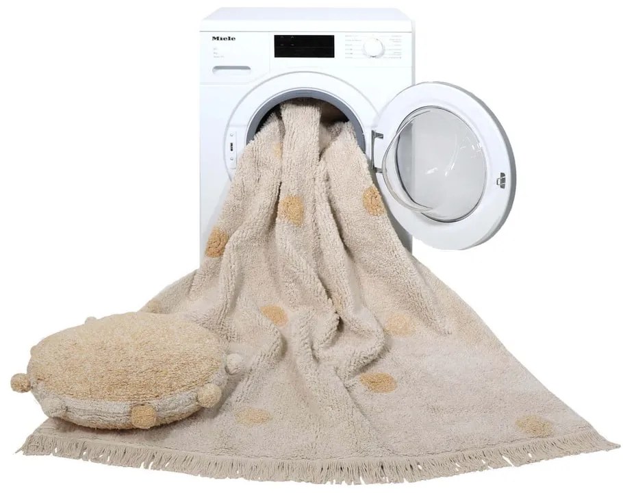 Okkersárga-krémszínű mosható kézi szövésű pamut gyerek szőnyeg 120x160 cm Hippy Dots Honey – Lorena Canals