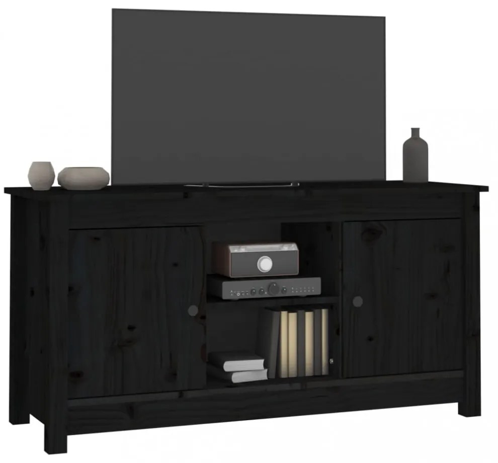 fekete tömör fenyőfa TV-szekrény 103 x 36,5 x 52 cm