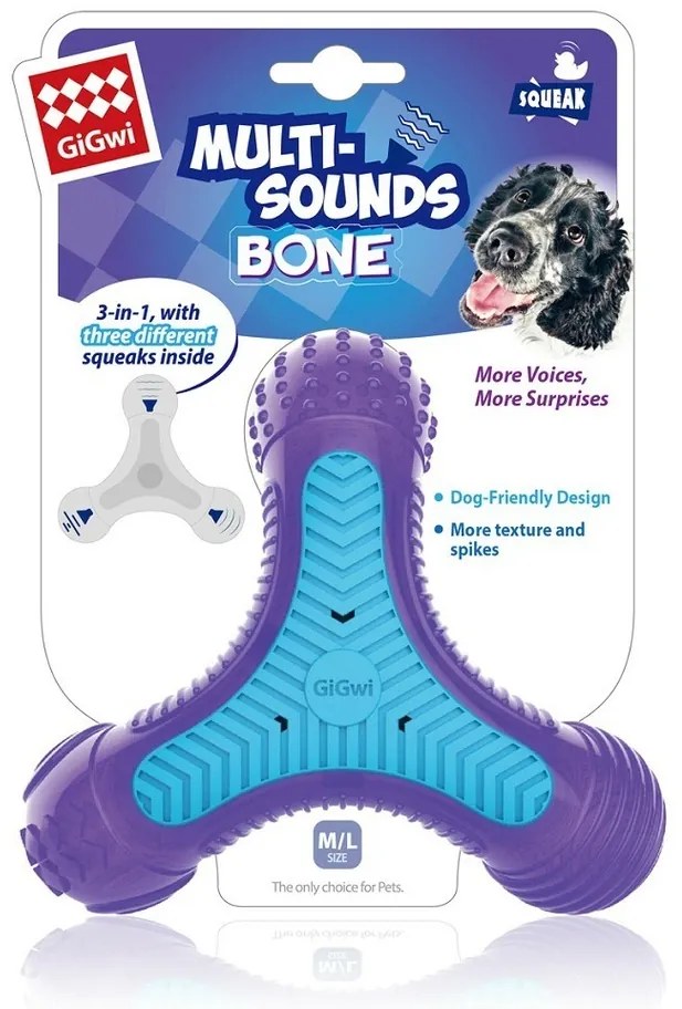GiGwi Rágó játék kutyáknak HáromcsillagosMulti-Sounds Bone, 16 x 14 cm