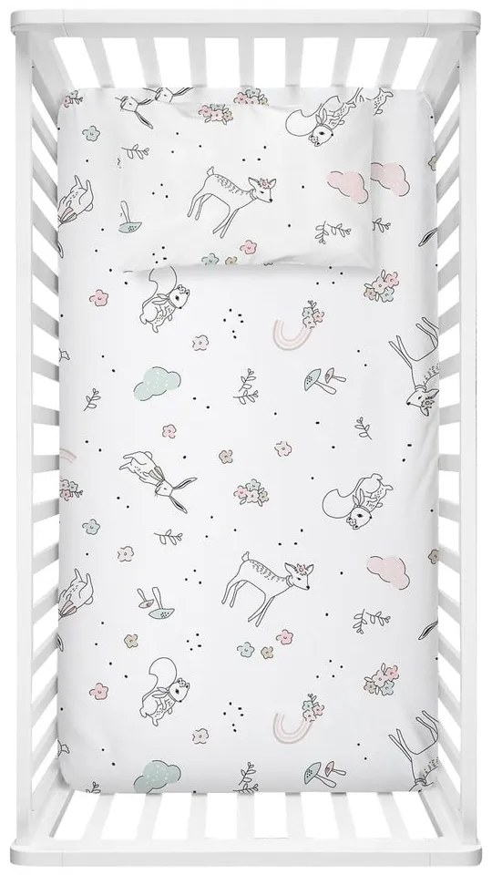 Fehér renforcé pamut gyerek lepedő babaágyhoz 100x150 cm Flowers – Mijolnir