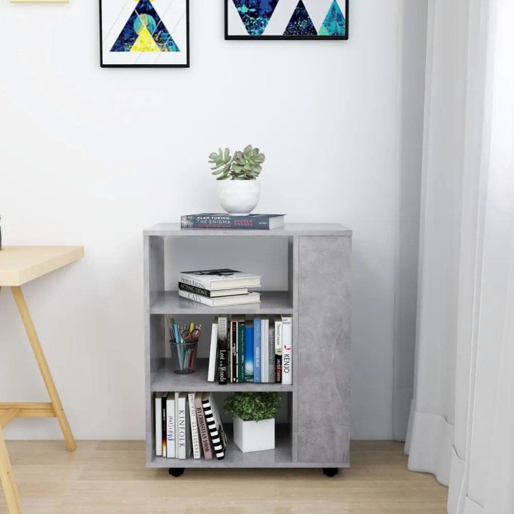 betonszürke szerelt fa kerekes szekrény 60 x 35 x 75 cm