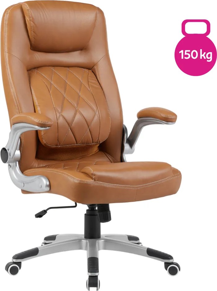 Irodai szék, barna ekobőr/ezüst, teherbírás 150 kg, GREKO