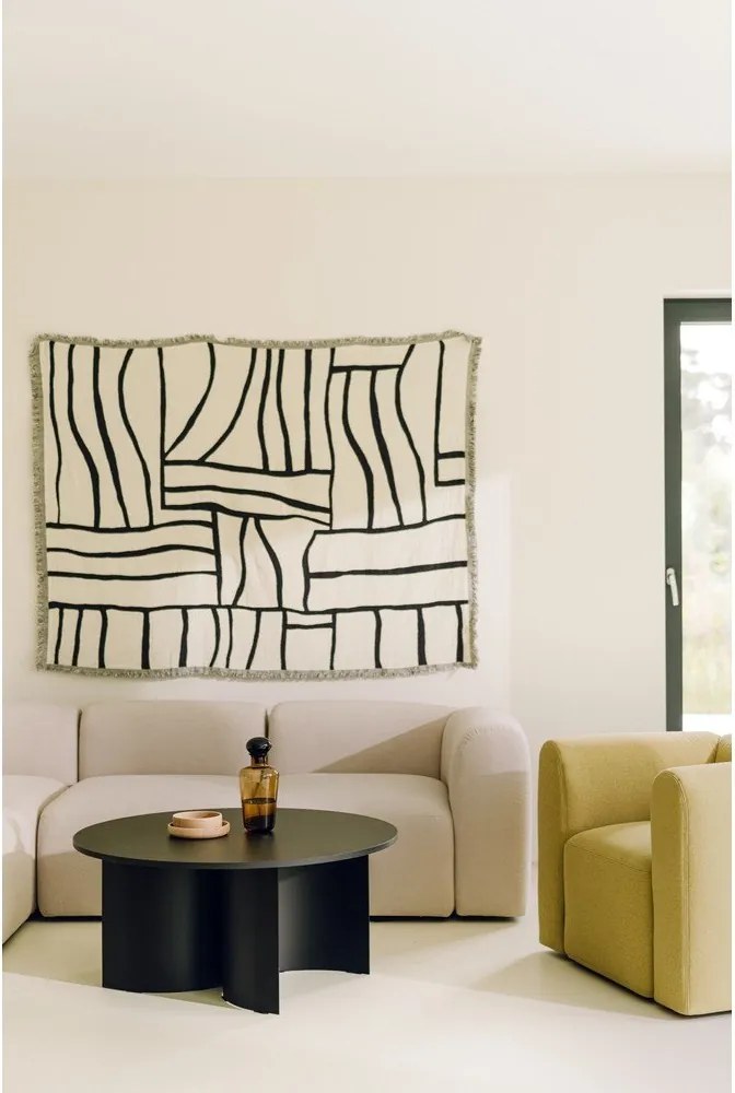 Fekete kerek dohányzóasztal kőrisfa dekoros asztallappal ø 95 cm Gavo – noo.ma