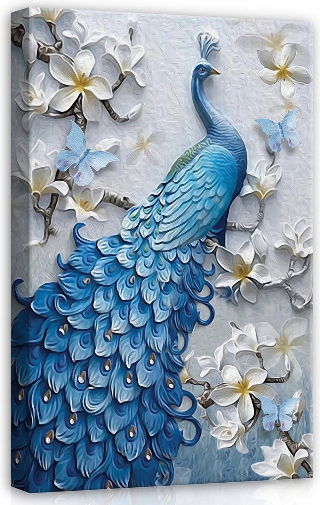 Vászonkép 40x60 Páva madár luxus farok virágok pillangók természet elegancia művészet