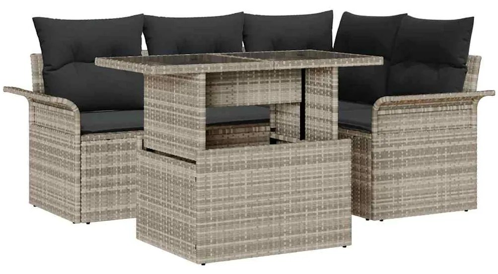 vidaXL Kerti Kanapé Szett párnával 5 pcs Világosszürke Poli rattan