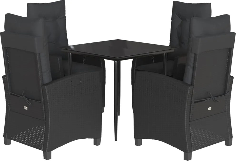 vidaXL 5 részes fekete polyrattan kerti étkezőgarnitúra párnákkal