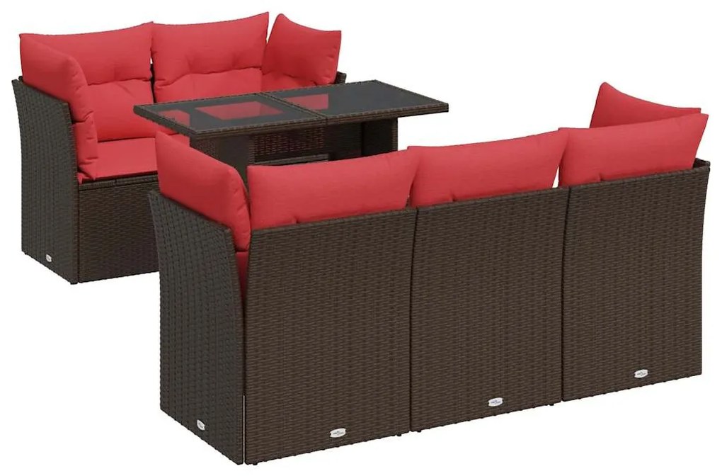 6 részes barna polyrattan akácfa kerti ülőgarnitúra párnával