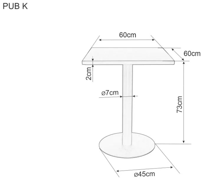 Pub K négyzet bárasztal fekete 60 cm