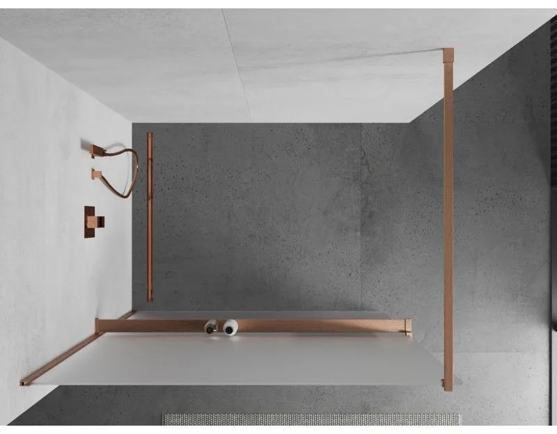 Mexen Kioto+, Walk-In zuhanyparaván polccal és akasztóval 110 x 200 cm, 8 mm-es matt üveg, réz matt profil, 800-110-121-65-30