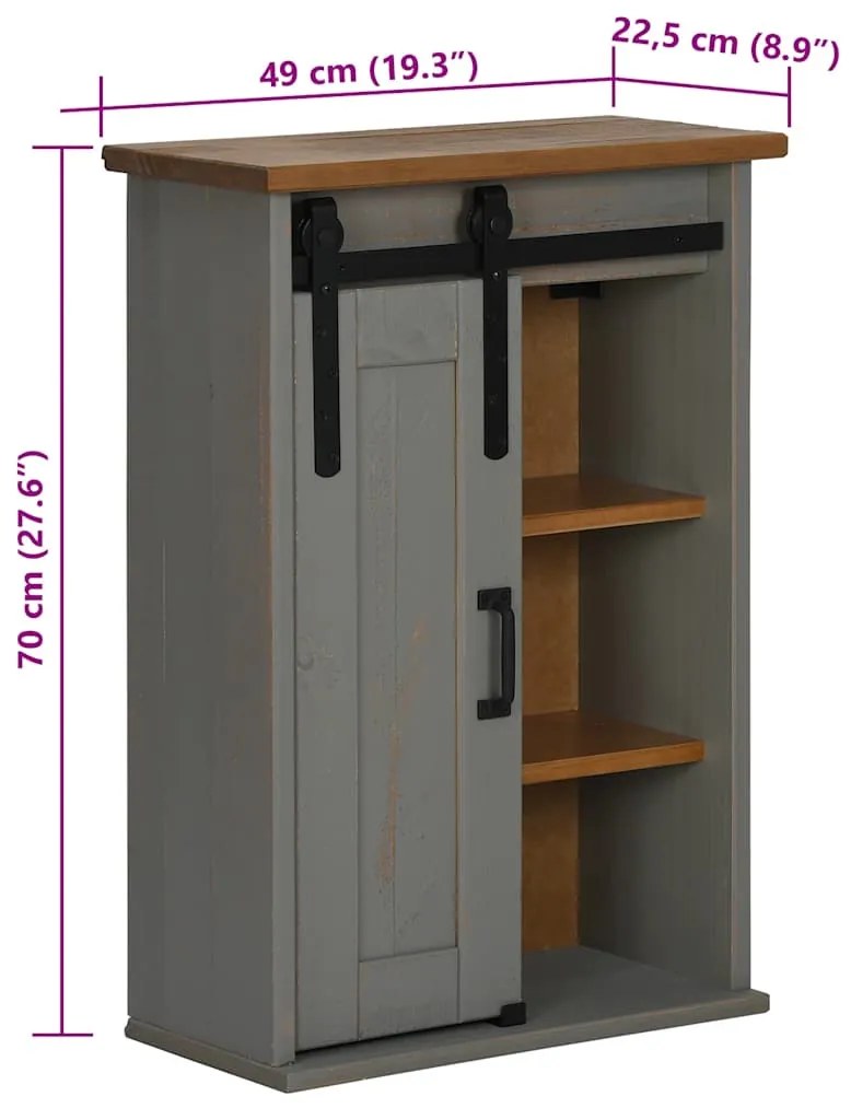 HALDEN szürke fenyőfa akasztószekrény tolóajtóval 49x22,5x70 cm