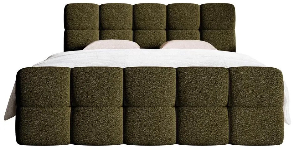 Kontinentális franciaágy 180 cm Cirsten 180C (ágyráccsal és matraccal) (tárolóhellyel) (oliva). 1100154