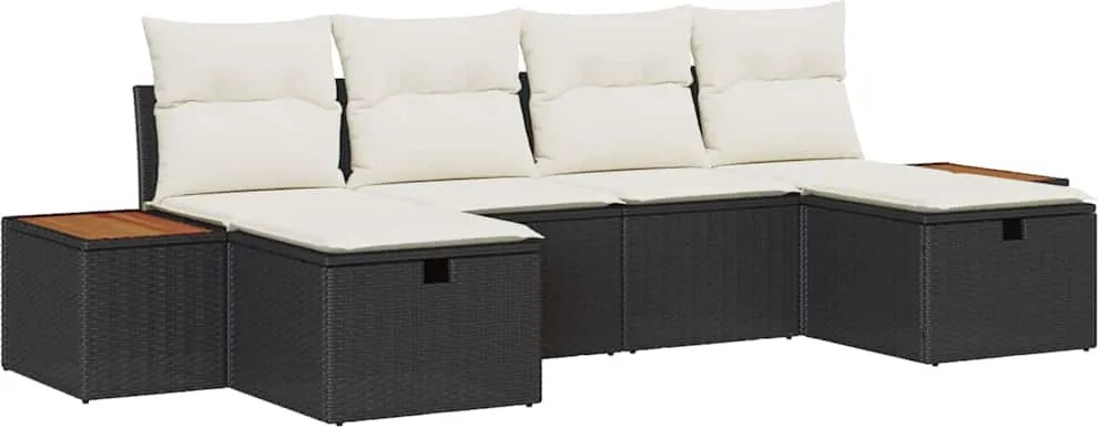 vidaXL Kerti Kanapé Szett párnával 6 pcs Fekete Poli rattan