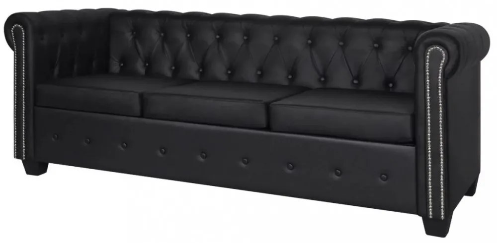 2 személyes és 3 személyes fekete műbőr Chesterfield kanapé