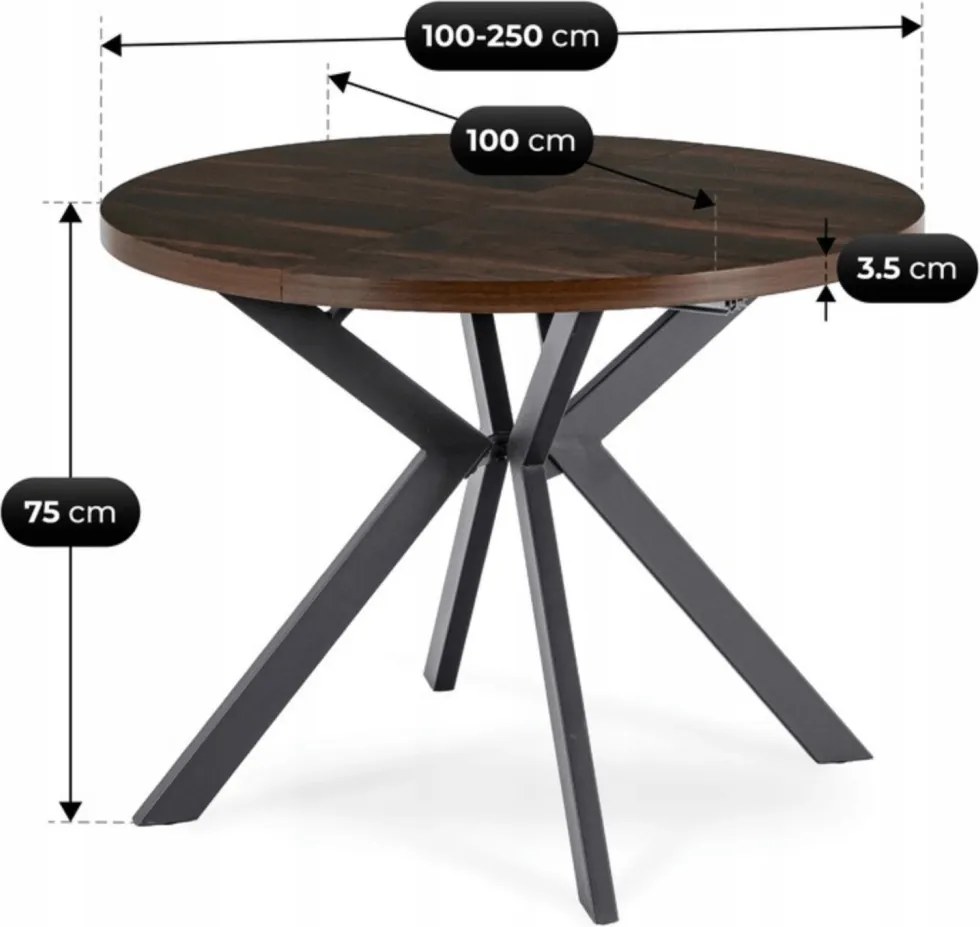 Bővíthető étkezőasztal Dió/Fekete színben. 100-250 cm Lukas