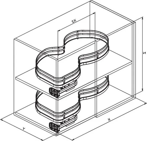 Konyhai fémrács, sarokszekrénybe, balos, Nuvola vesetál, króm-fehér,  800mm, 400mm ajtó szélesség, Sige Infinity Plus 371