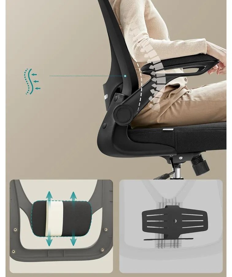 SONGMICS ergonomikus irodai szék, forgószék hálós háttámlával, fekete színben
