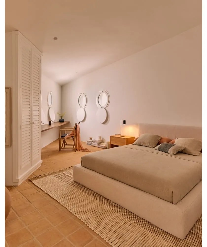 Bézs kárpitozott franciaágy ágyrács nélkül 160x200 cm Blok – Kave Home